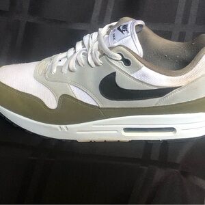 Nike Men’s Air Max 1 Athletic Shoes in White, Olive, Black